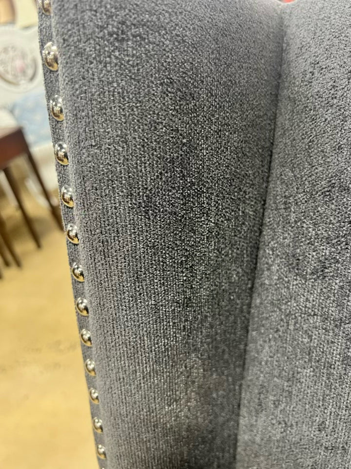 Gray Wood Dining Table & 6  Nail Head Chairs