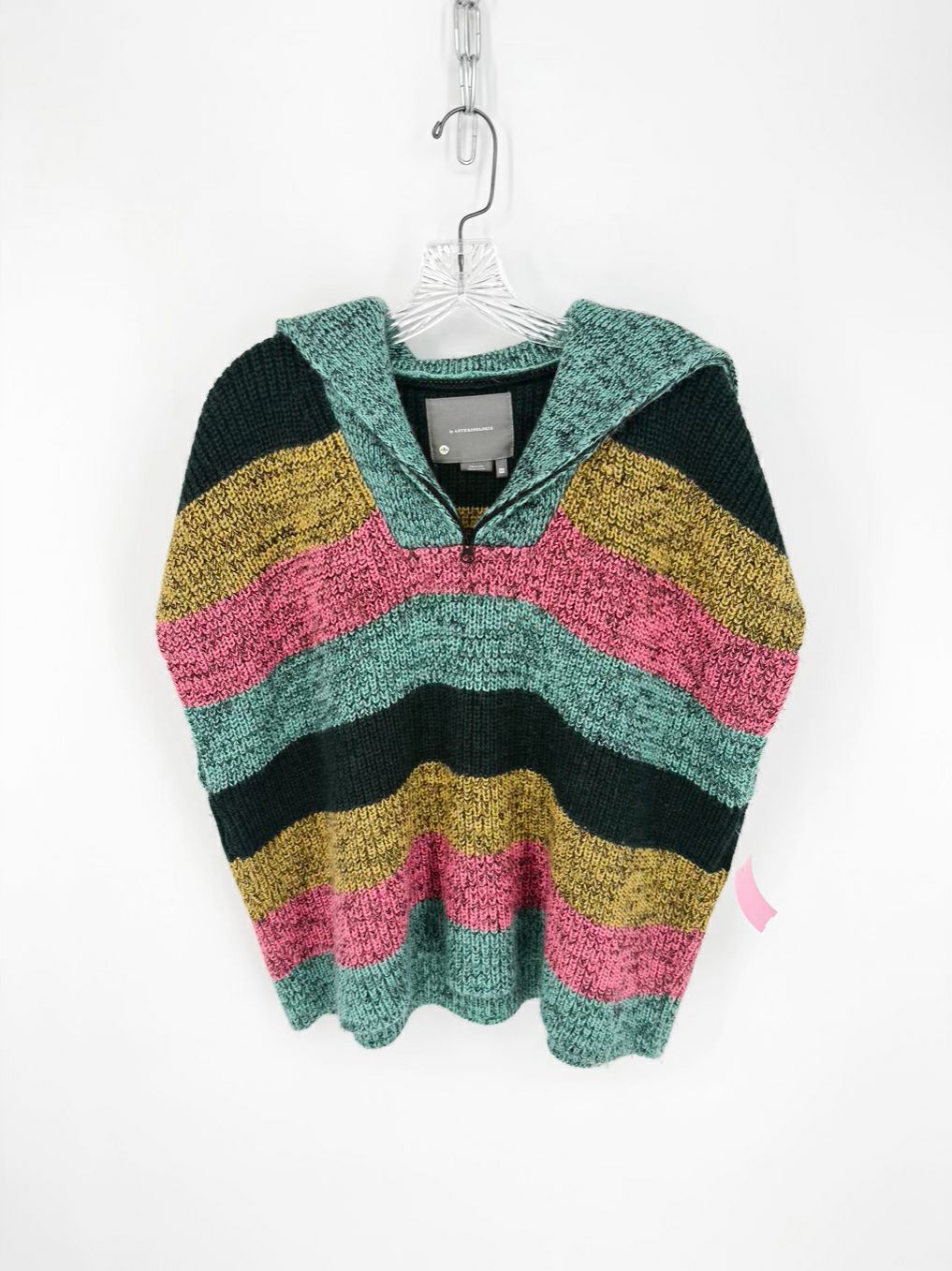 ANTHROPOLOGIE Size O/S Teal & Green Knit Quarter Zip Poncho