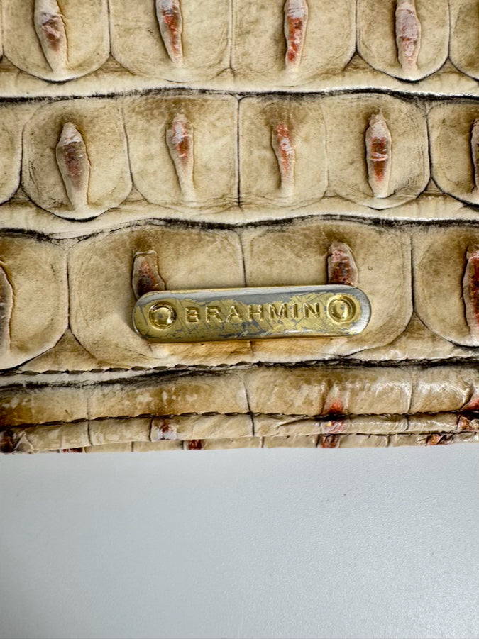 BRAHMIN Cream Embossed Leather Wristlet