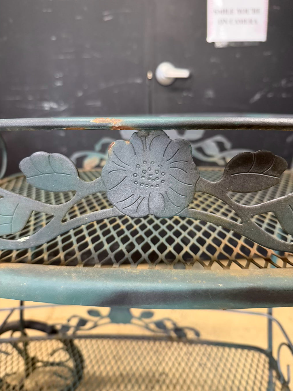 VINTAGE Green Wrought Iron Outdoor 2 Tier Tea Cart w/ Wheels