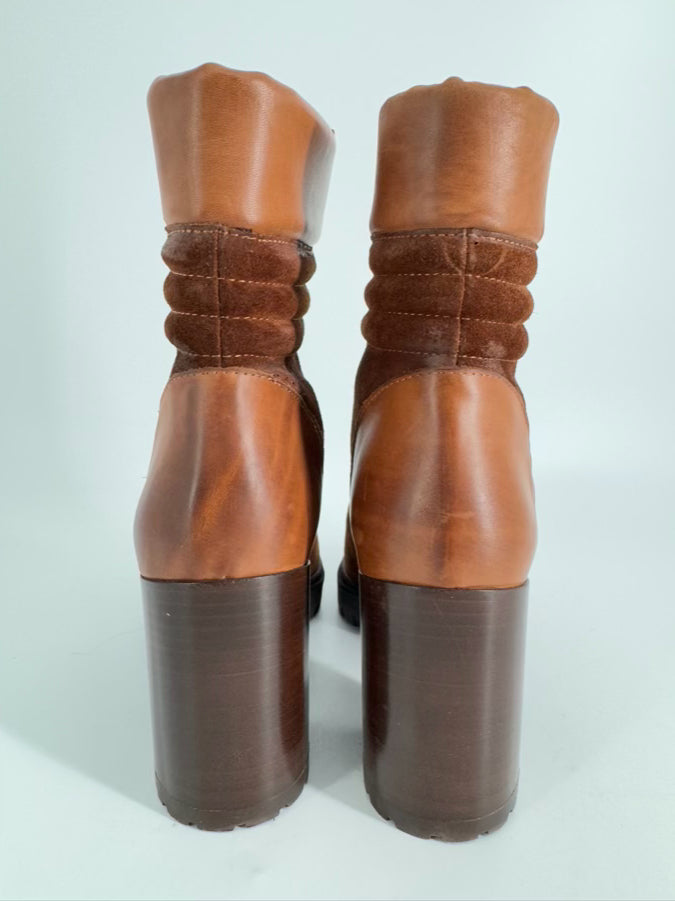 EMANUELE CASTRO Size 9 Chestnut Leather & Suede Booties