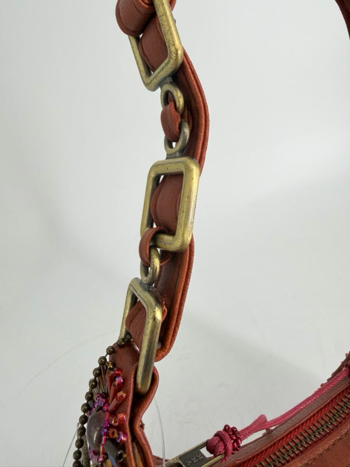 MARY FRANCES Orange Tandoori Spice Leather & Beaded Purse NWT