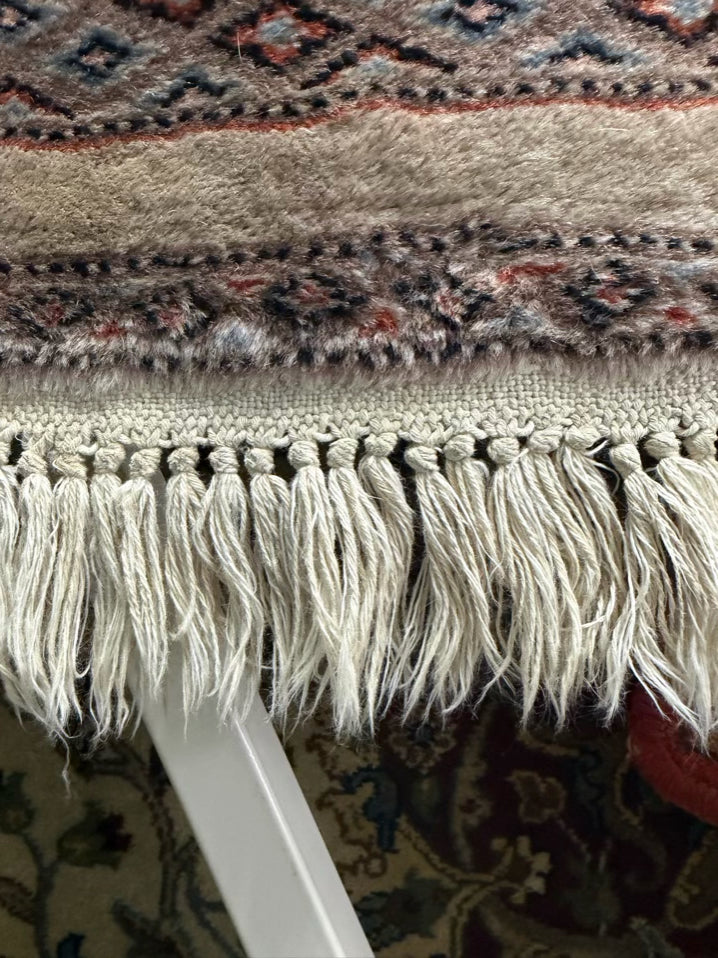 Oriental Taupe, Pink & Blue Silk Area Rug