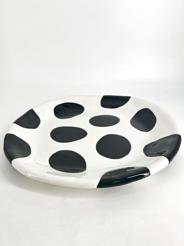 SALLY RUSSELL Black & White Ceramic Dots Platter