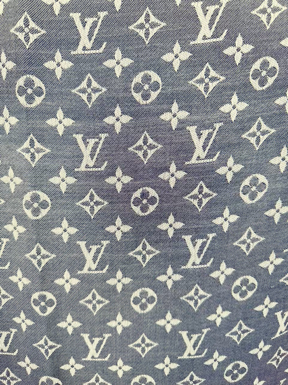 LOUIS VUITTON Blue & Gray Logo Silk & Wool Blend Scarf