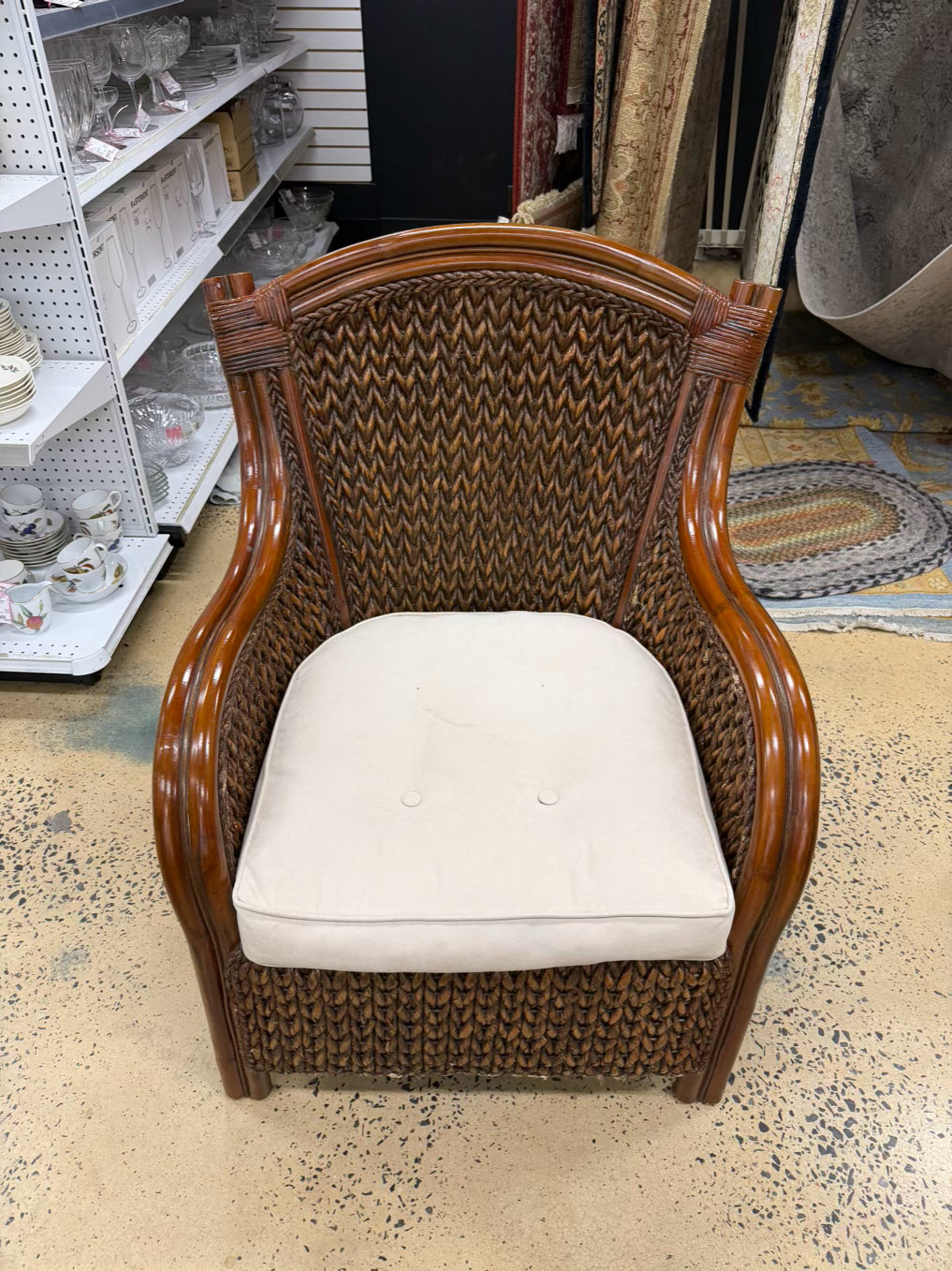 Brown Rattan Woven Outdoor Chair w/ Cushion