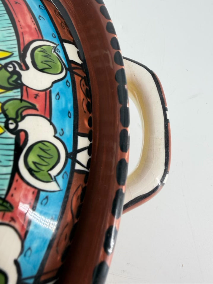 ZIMBABWE Multi Colored Hand Painted Jungle Animals Ceramic Casserole Dish
