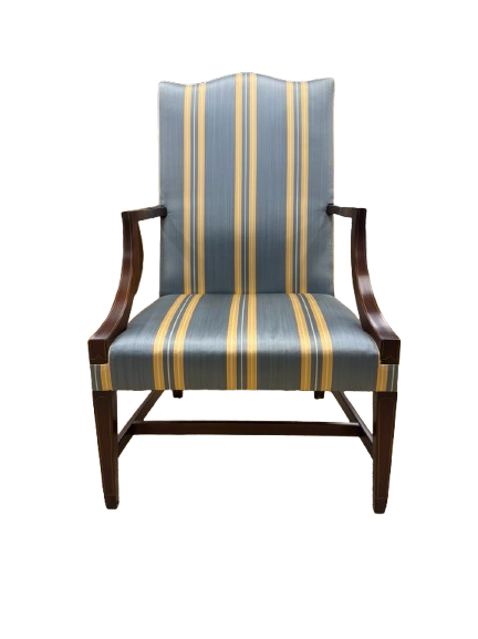 KINDEL MARTHA WASHINGTON Wood Chair w/ Blue & Yellow Stripe Fabric