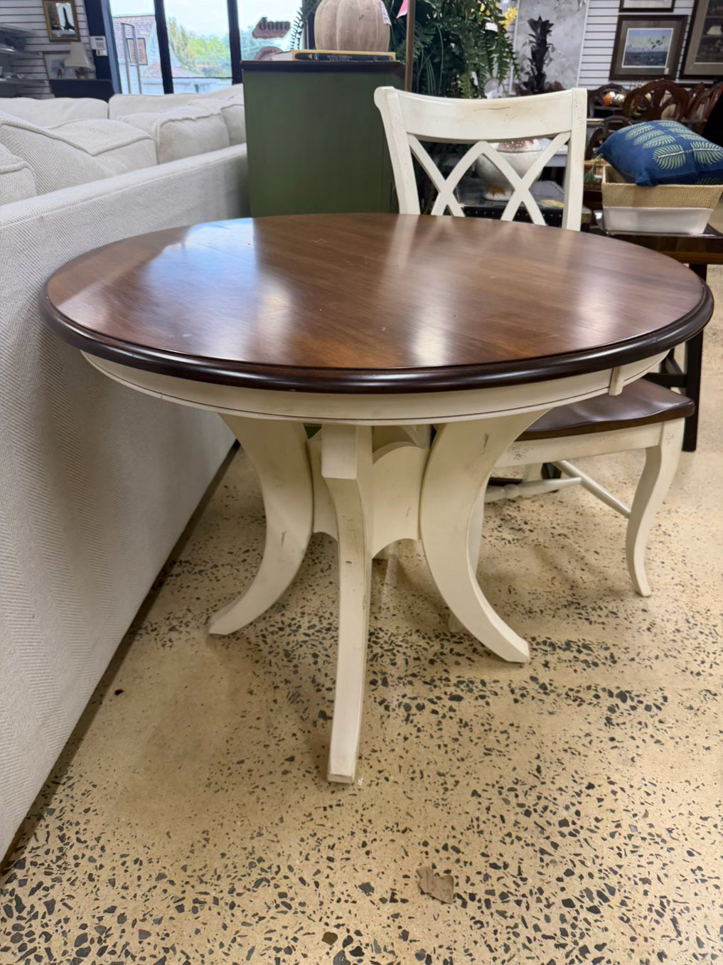 Brown & White Wood Round Table & 2 Chairs