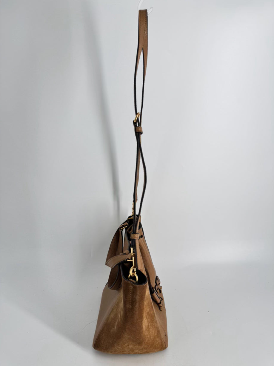 TORY BURCH Cognac Leather McGraw Dragonfly Purse