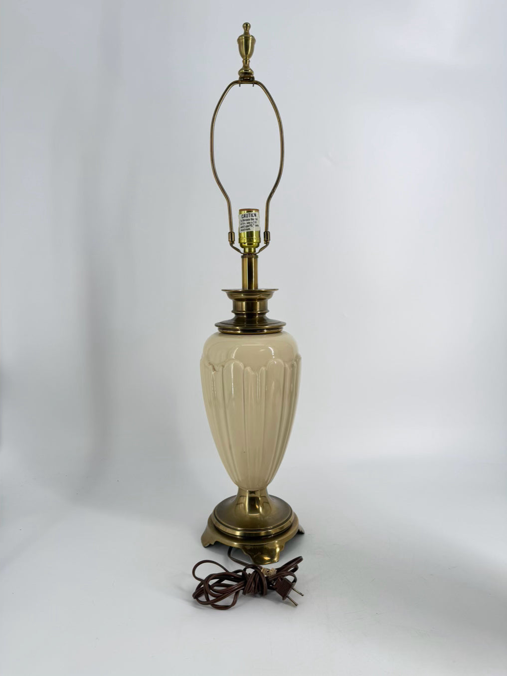 STIFFEL Brass & Cream Glass Pair of Lamps w/ No Shade