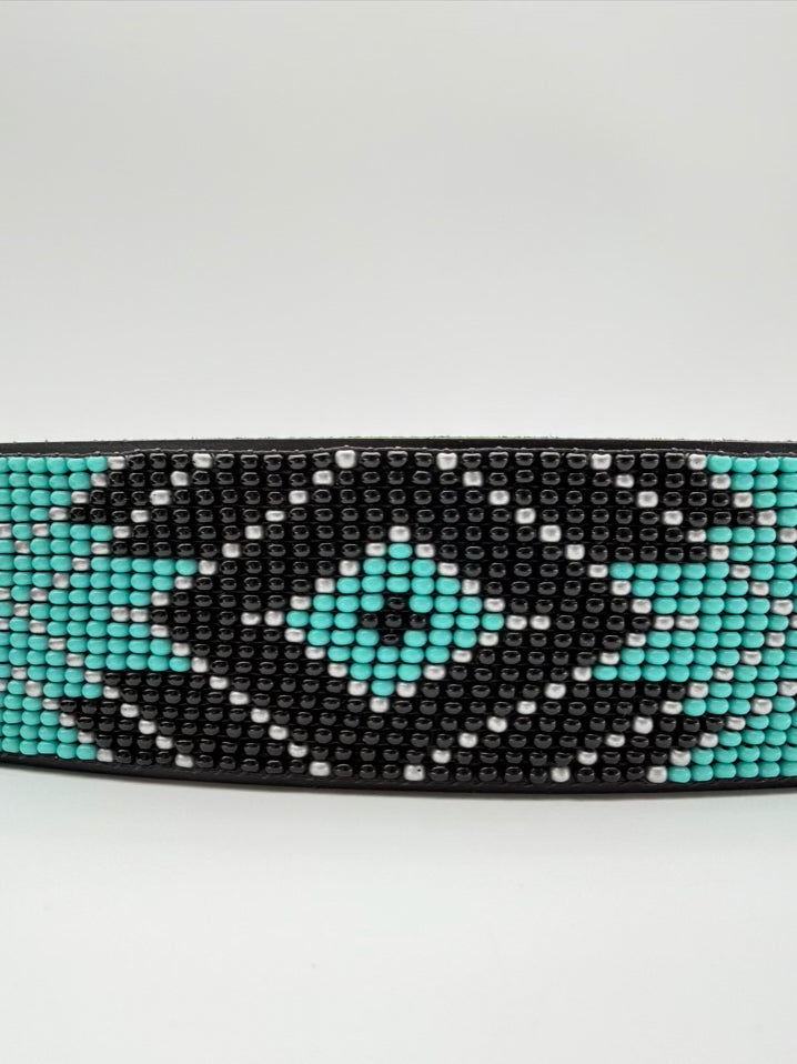 SAMBBOHO Black & Teal Small Beaded Belt