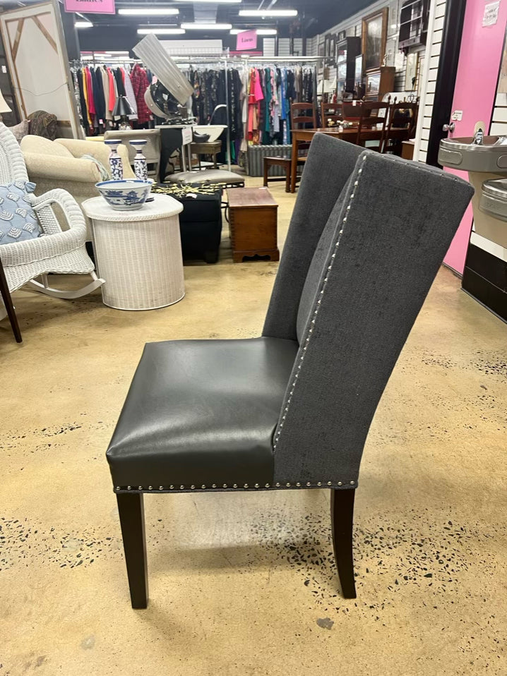 Gray Wood Dining Table & 6  Nail Head Chairs