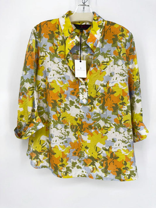 ABBEYGLASS Size 2XL Yellow & Green Foliage Print Effie Blouse NWT