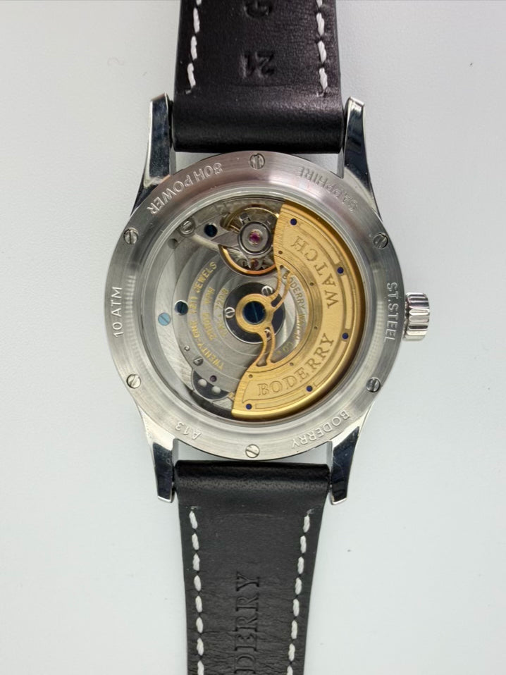 BODERRY Purple Stainless Steel Leather Automatic Watch