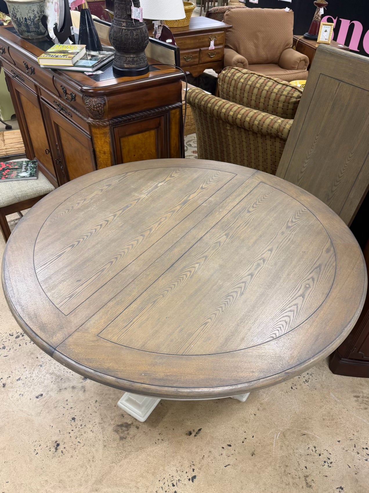 Cream & Tan Pedestal Dining Table