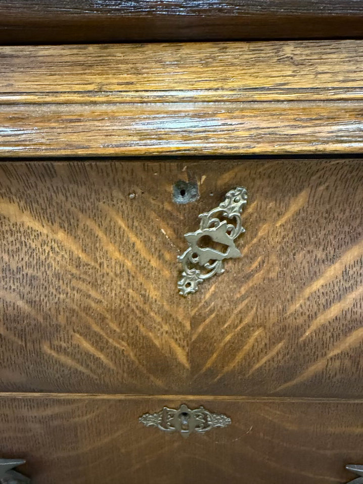 ANTIQUE Medium Oak Rounded Side by Side Secretary No Shelves