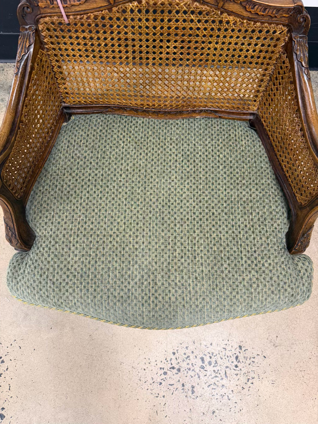 Louis XV Medium Brown Wood Chair w/ Cane Back & Seat Cushion