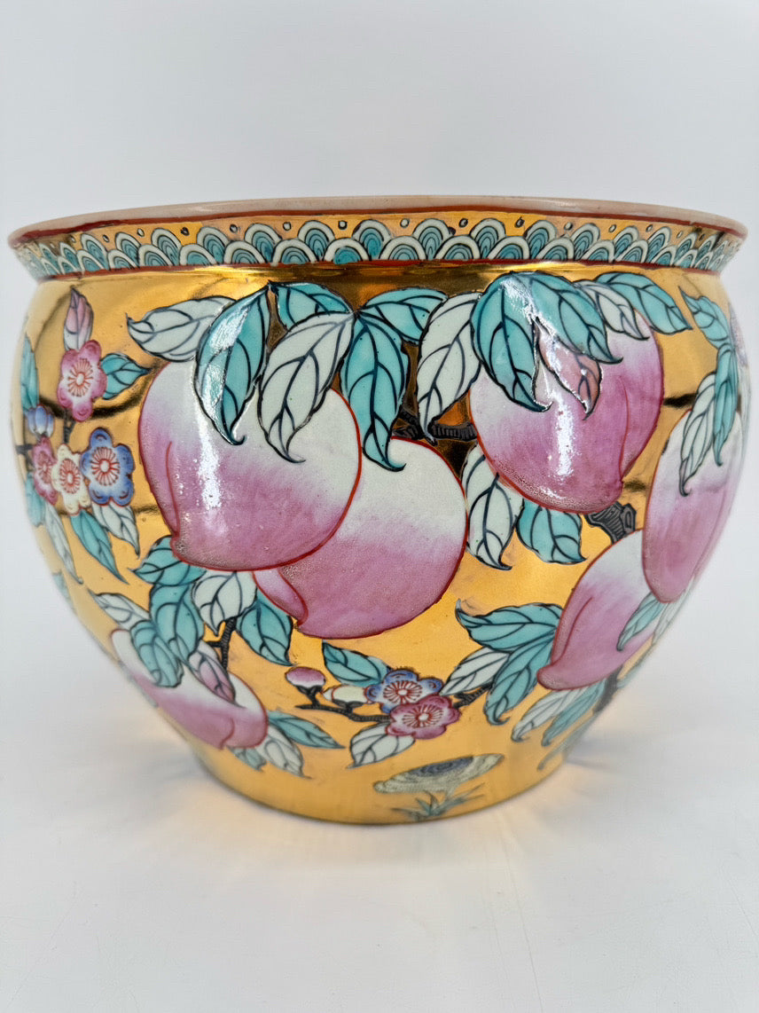 Pink & Aqua Porcelain Fish Planter on Wooden Stand