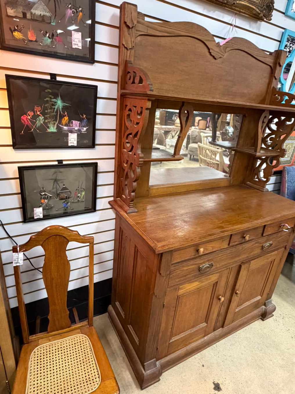VICTORIAN Oak Side Board 2 Piece