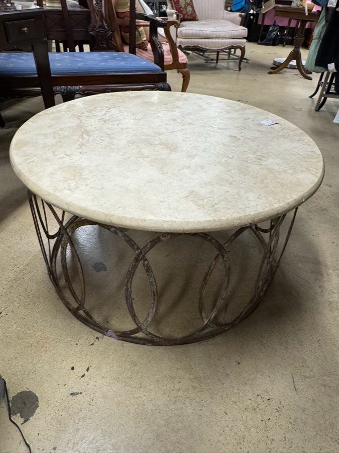Stone & Metal Round Coffee Table