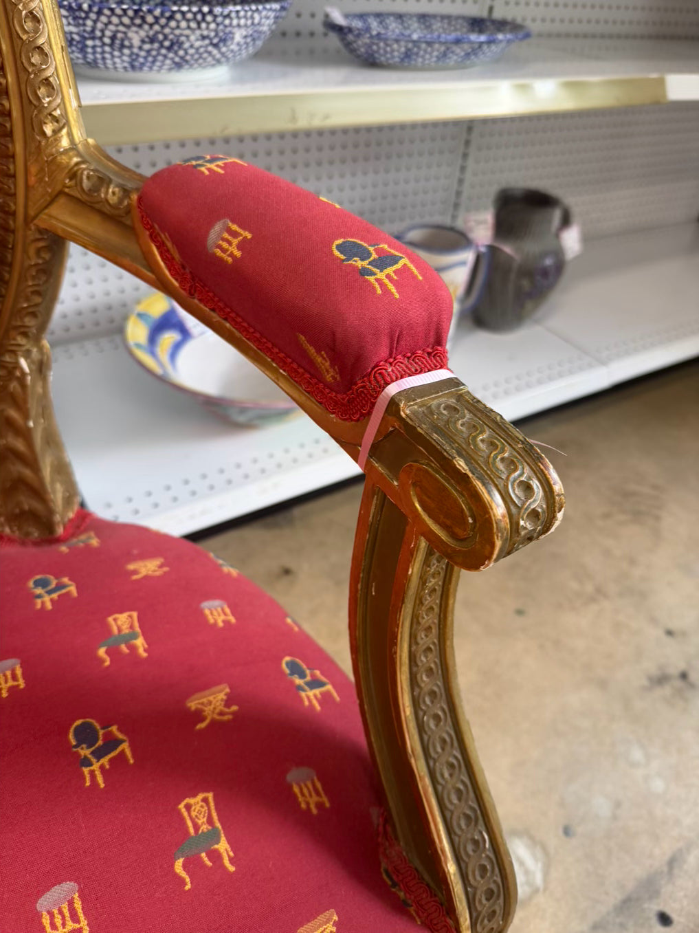 Gold French Chair w/ Red Fabric