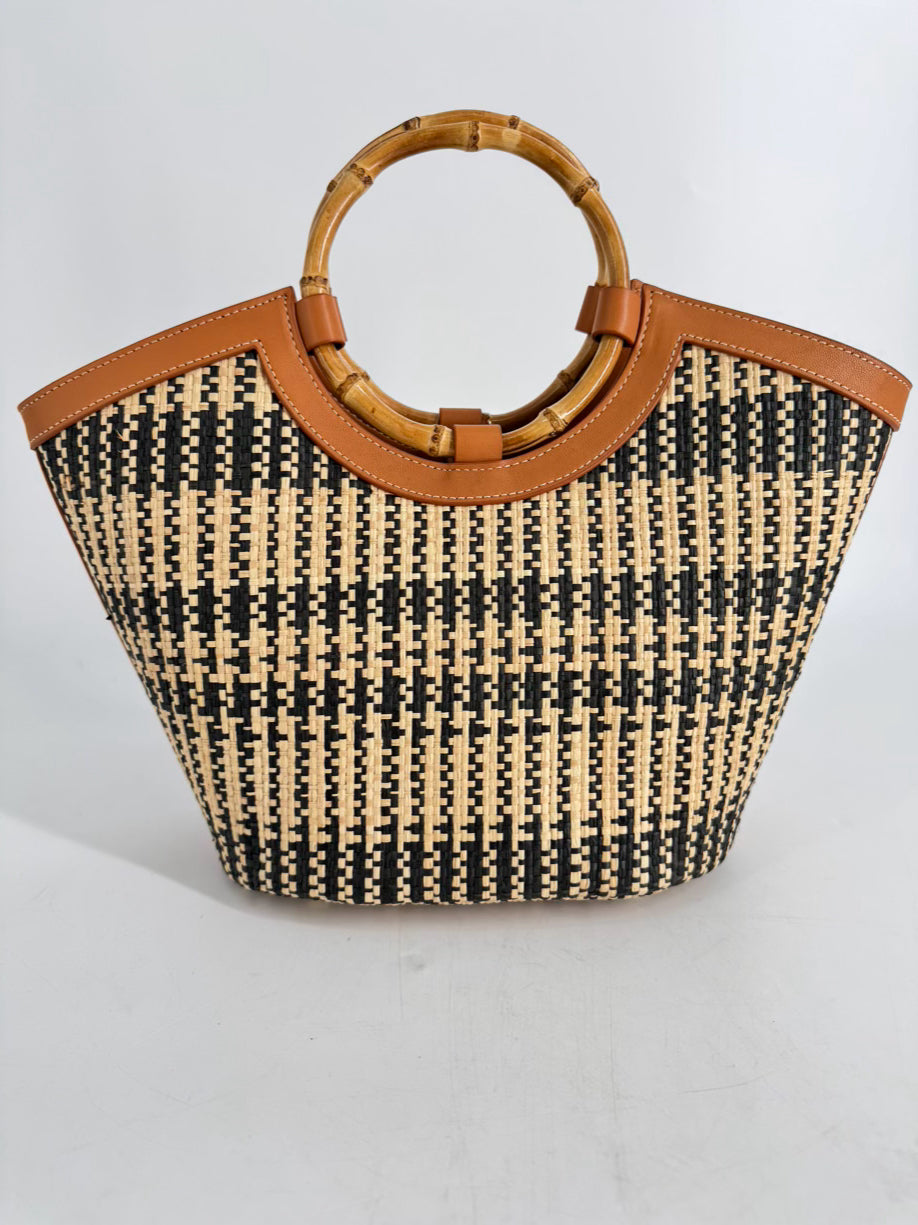 J MCLAUGHLIN Cream & Black Rattan Purse