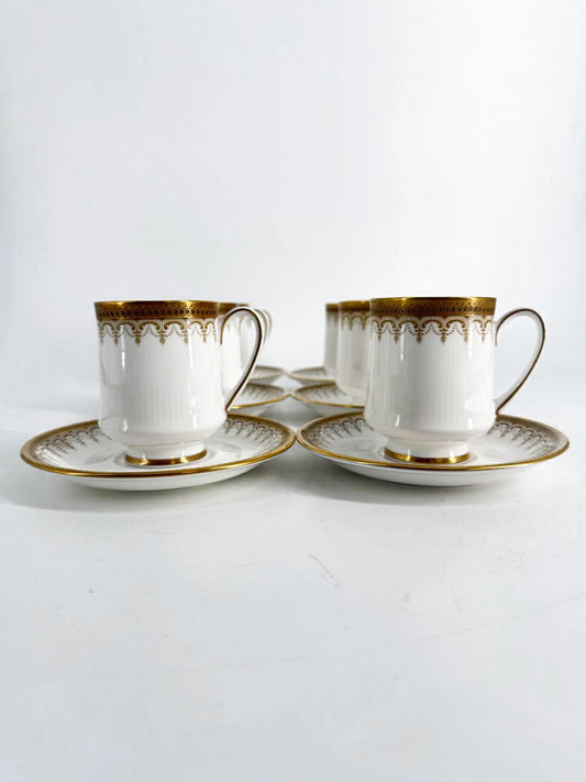 ROYAL ALBERT White & Gold Bone China Cup & Saucer Set Of 6