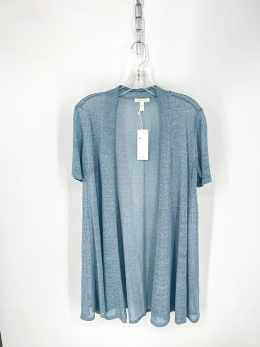 EILEEN FISHER Size M Slate Blue Linen Blend Short Sleeve Cardigan NWT