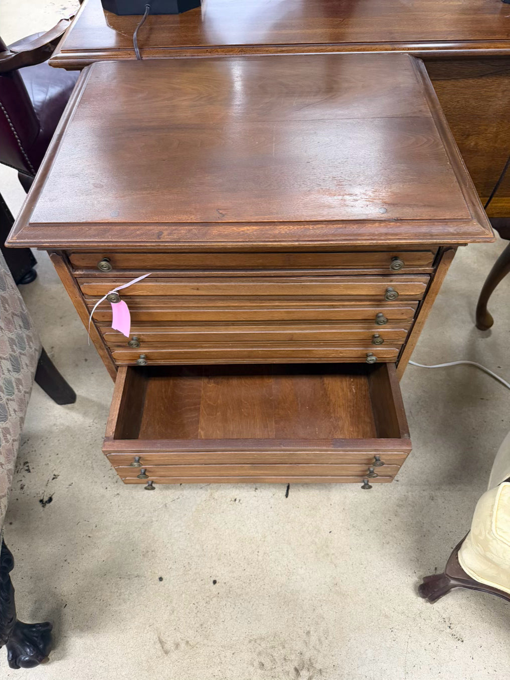Wood Spool Chest w/ Drawers