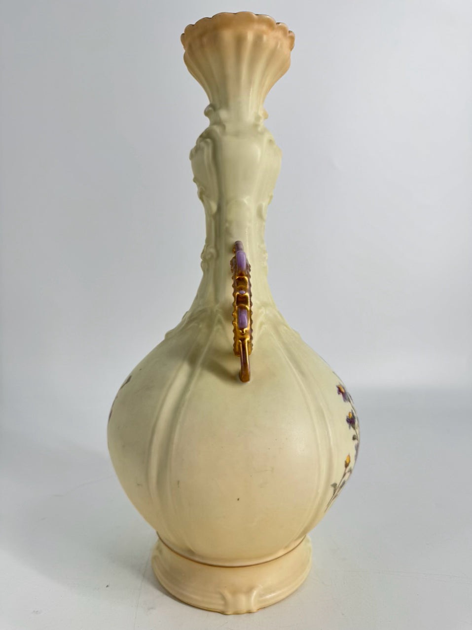 GERMANY-RUDOLSTADT Cream & Purple Flowers Porcelain Vase