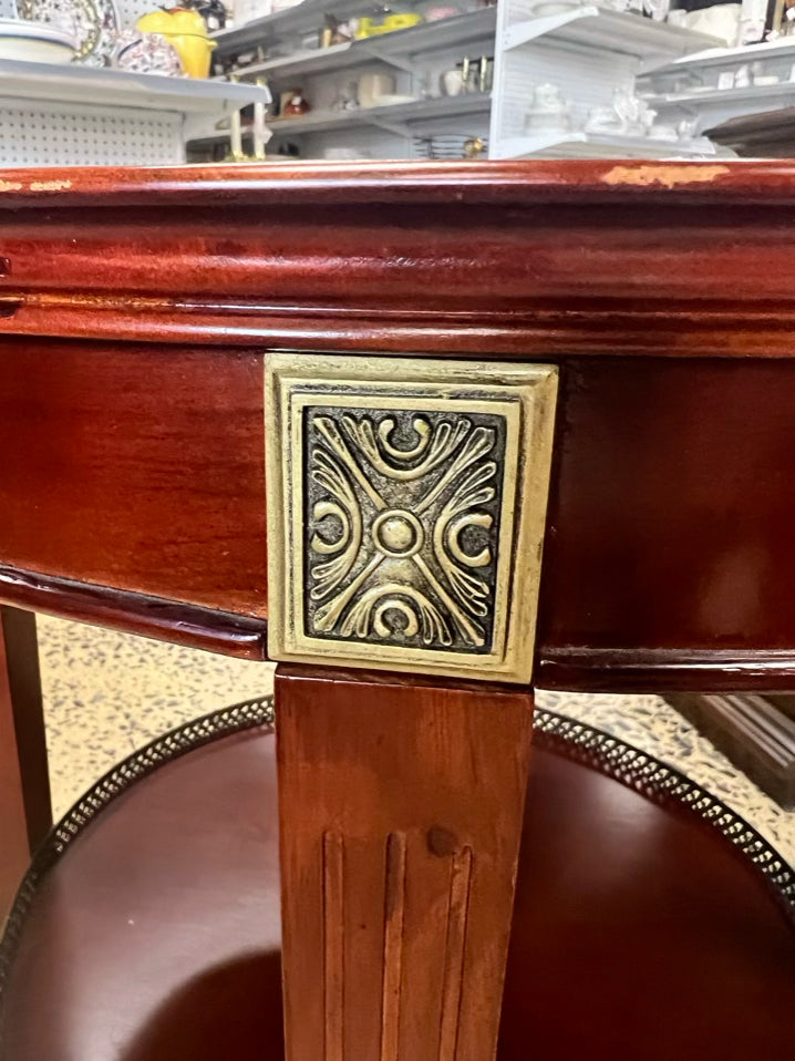 BOMBAY ROUND Dark Wood Occasional Table w/ Brass Detail