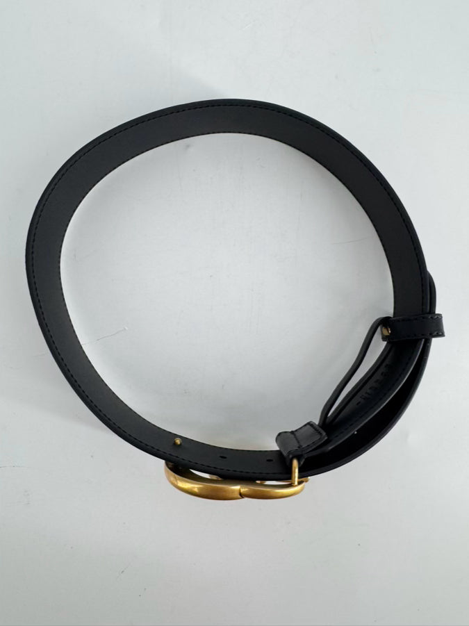 GUCCI Size 26 Black & Gold Leather GG Belt
