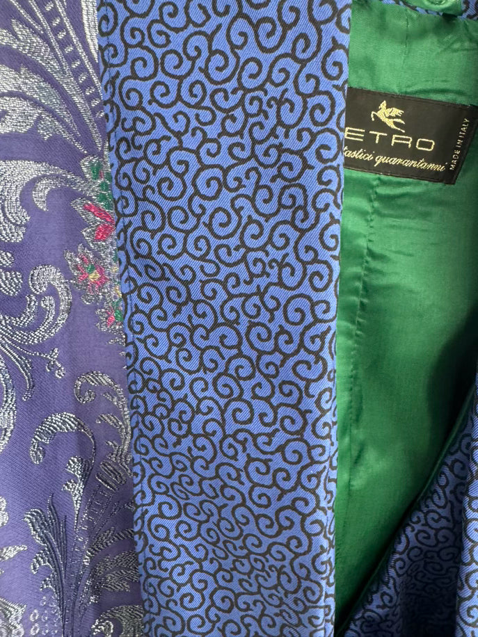 ETRO Size 44 Violet & Blue Print Metallic Jacket w/ Belt