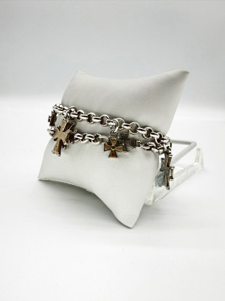 KONSTANTINO 925 18K Two Tone Cross Charms Bracelet