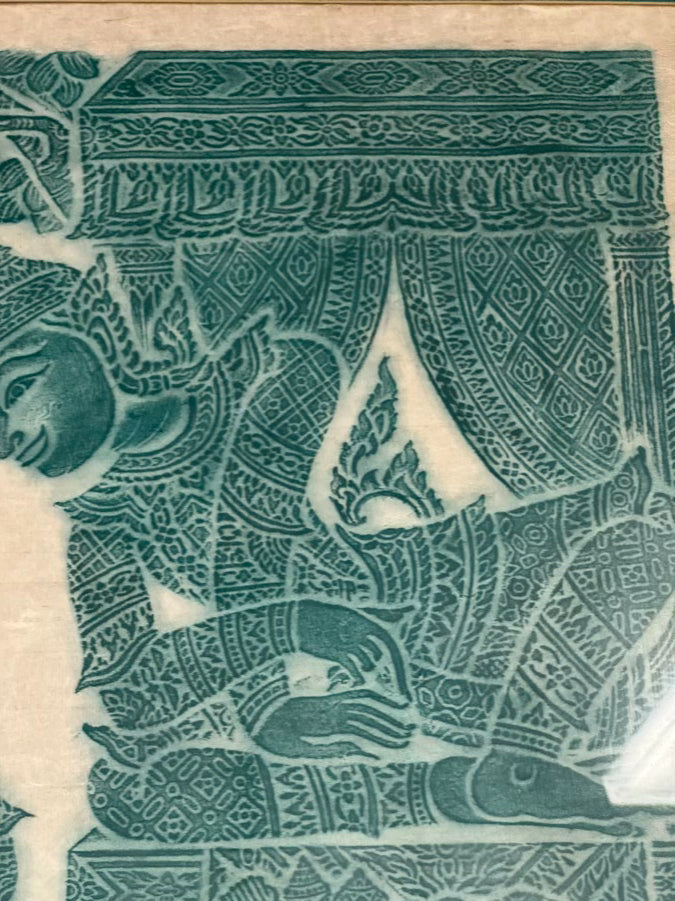 Turquoise Thai Temple Rubbing in Black & Gold Frame