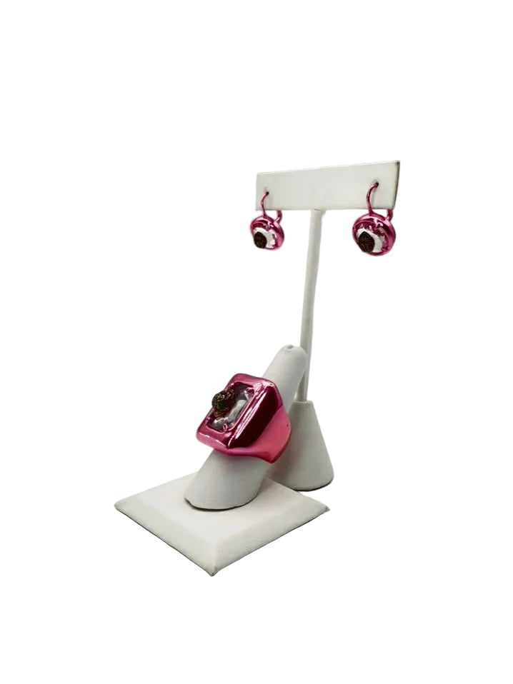 KURT GEIGER Mettalic Pink Earring & Ring Set