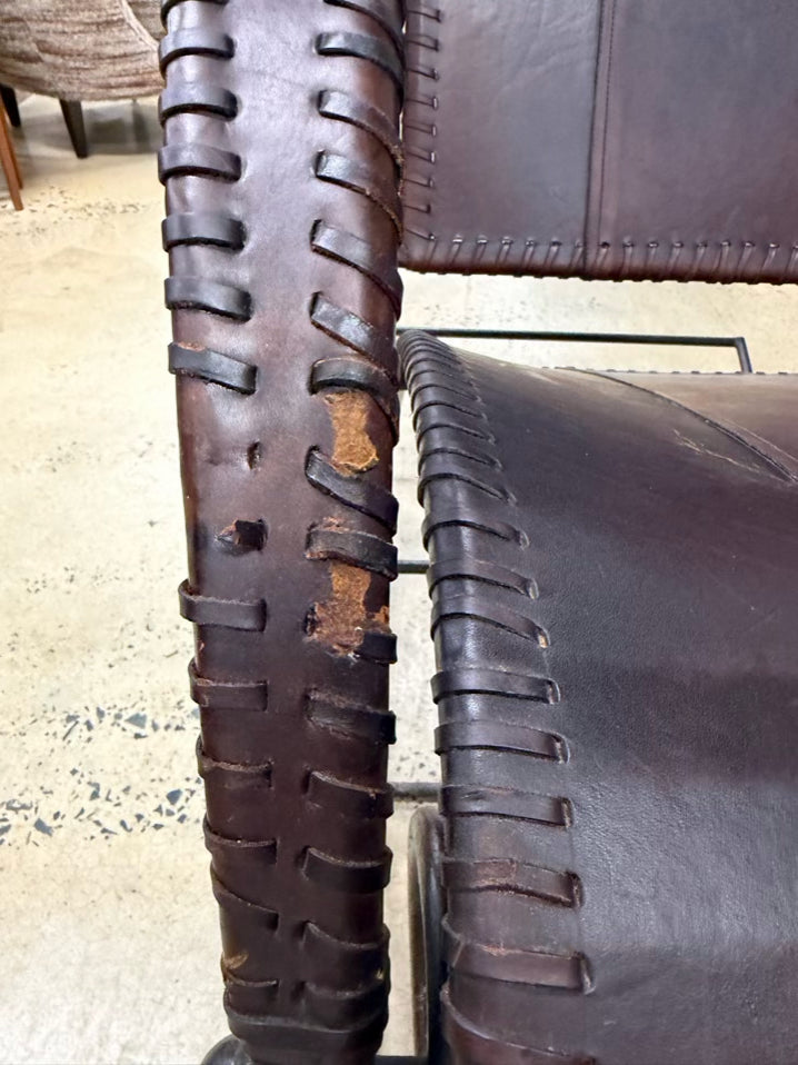 Brown Leather & Metal Rocking Chair