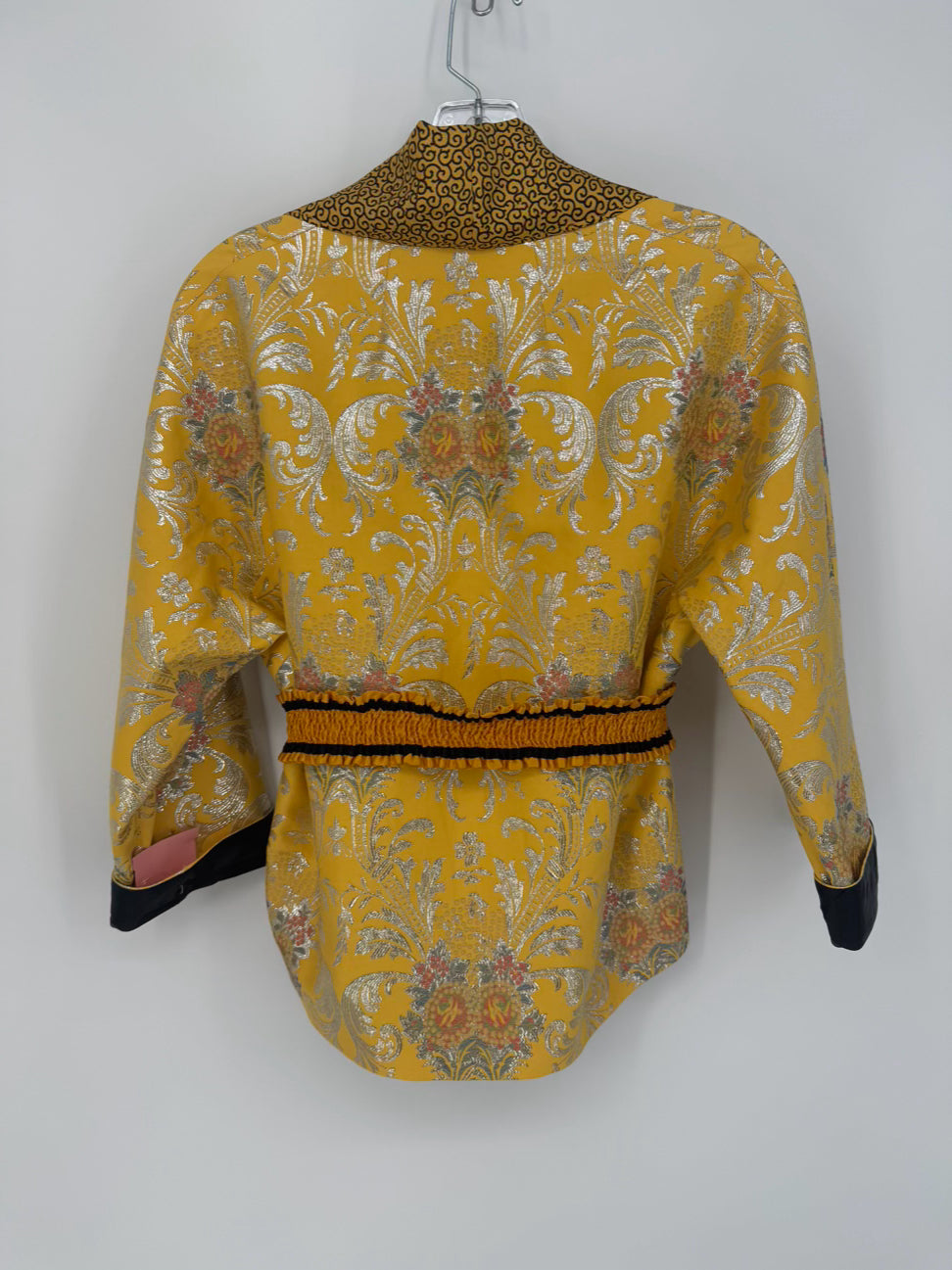 ETRO Size 44 Yellow Print Metallic Jacket w/ Belt