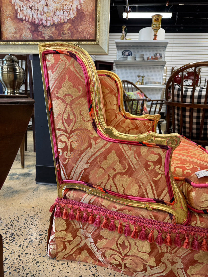 Gold & Salmon Wood & Upholstered Tassel Louis XVI Chair