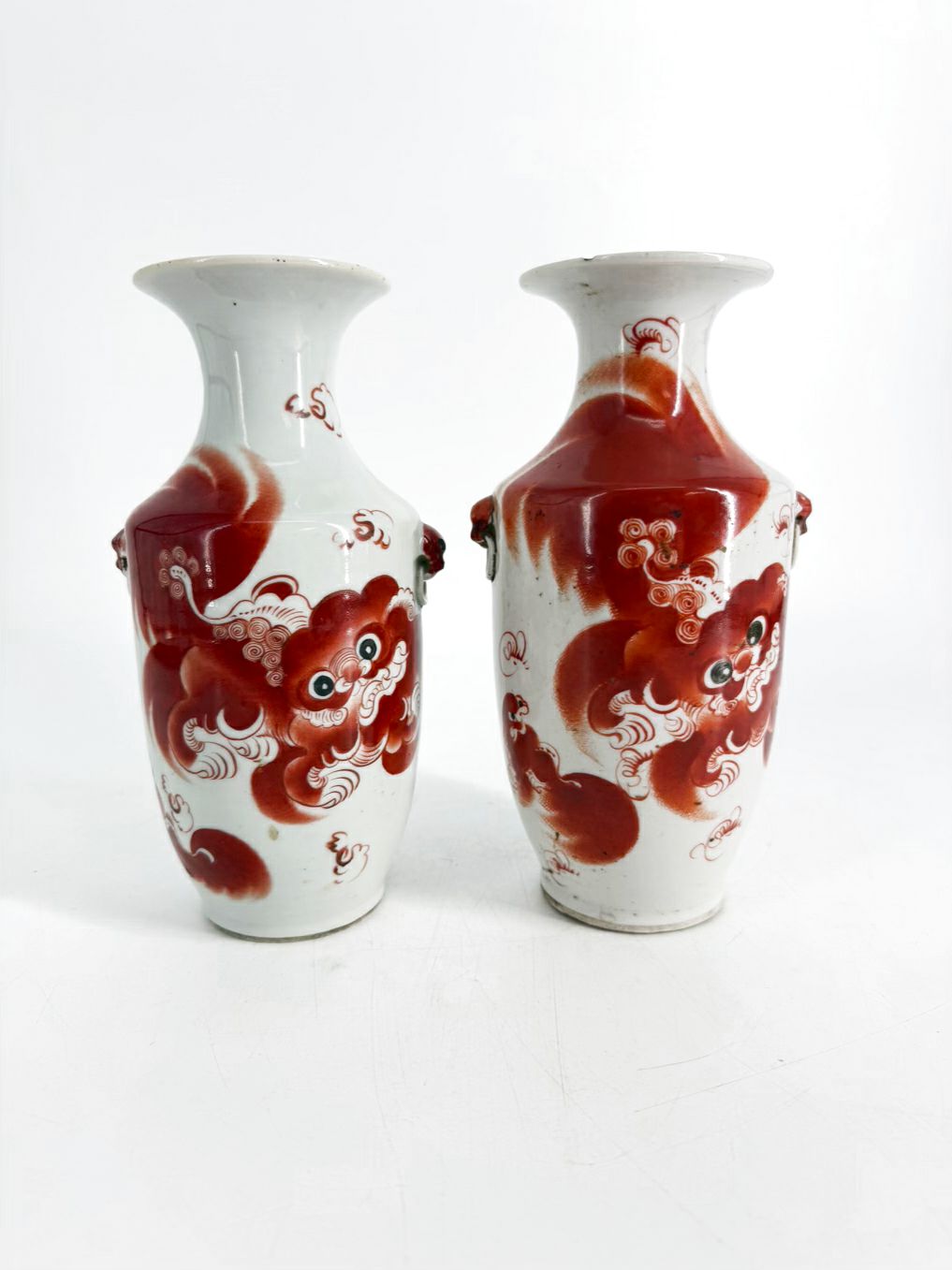 Rust & White Porcelain Pair Of Vases