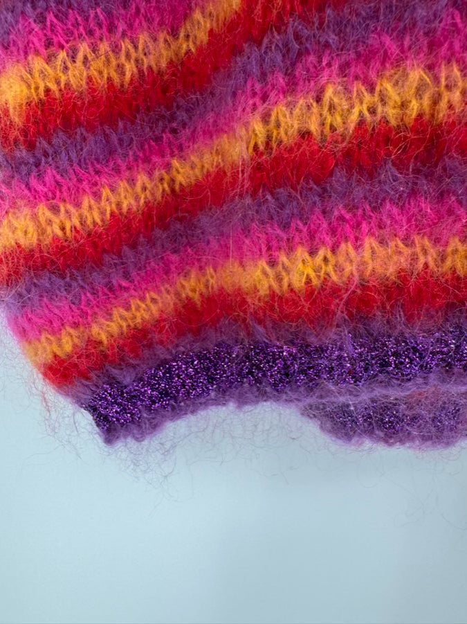 ROSE CARMINE Size 2 Red & Purple Mohair Blend Stripe Sweater