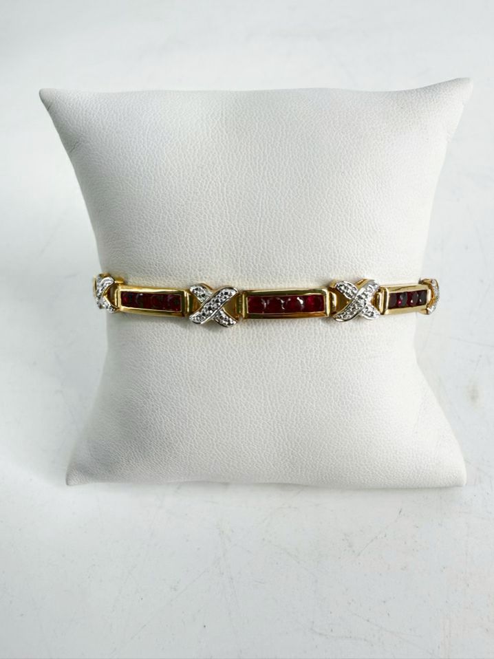 Gold Plated & STERLING SILVER Garnet Clasp Bracelet