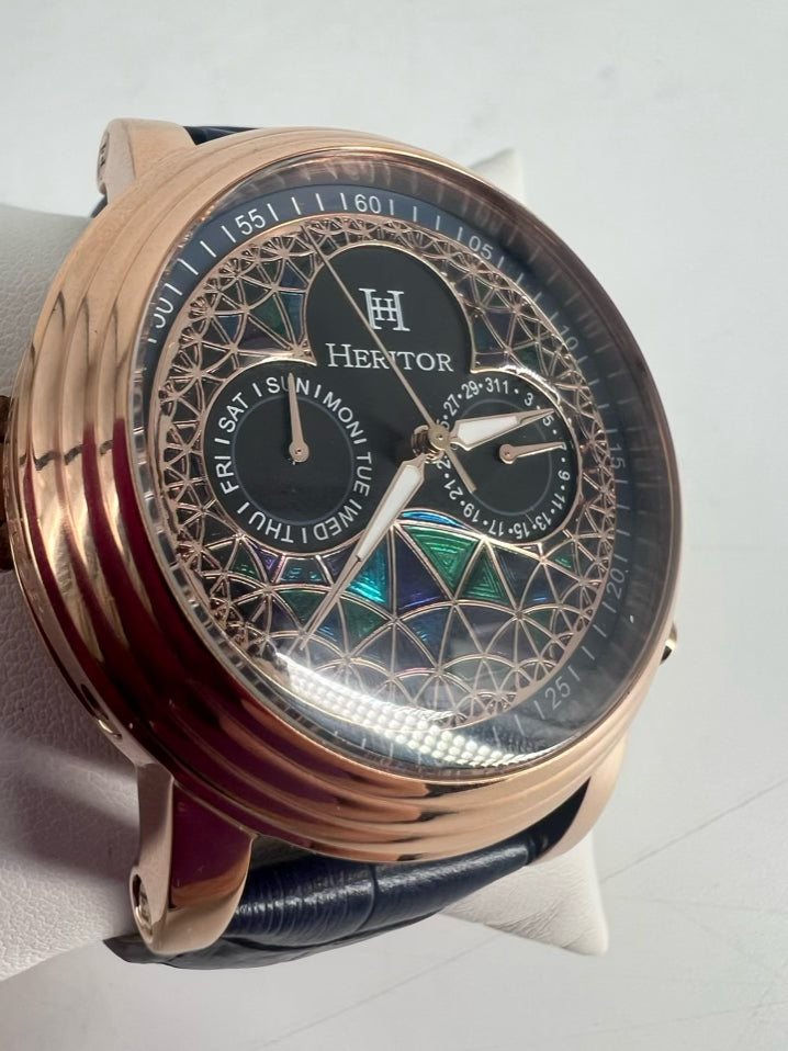 HERITOR Blue Leather Automatic Watch NWT