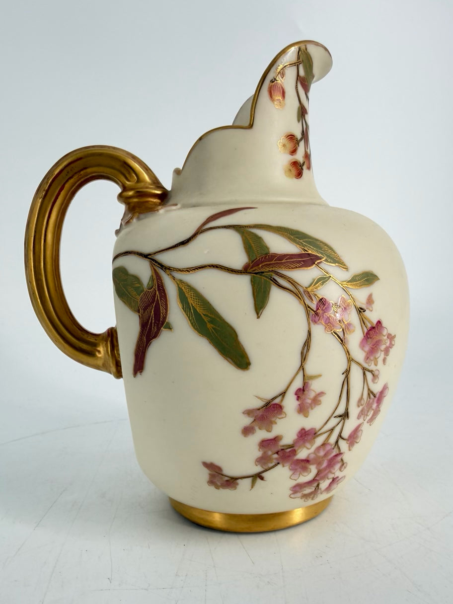 ROYAL WORCESTER Cream, Green & Blue Flatback Pitcher