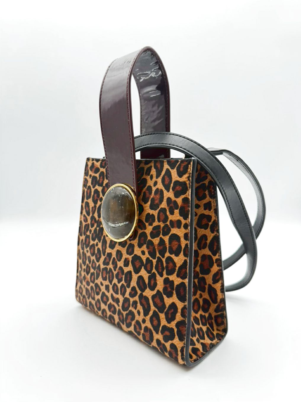LIZZIE FORTUNADO Brown & Red Calf Leather Animal Print Purse