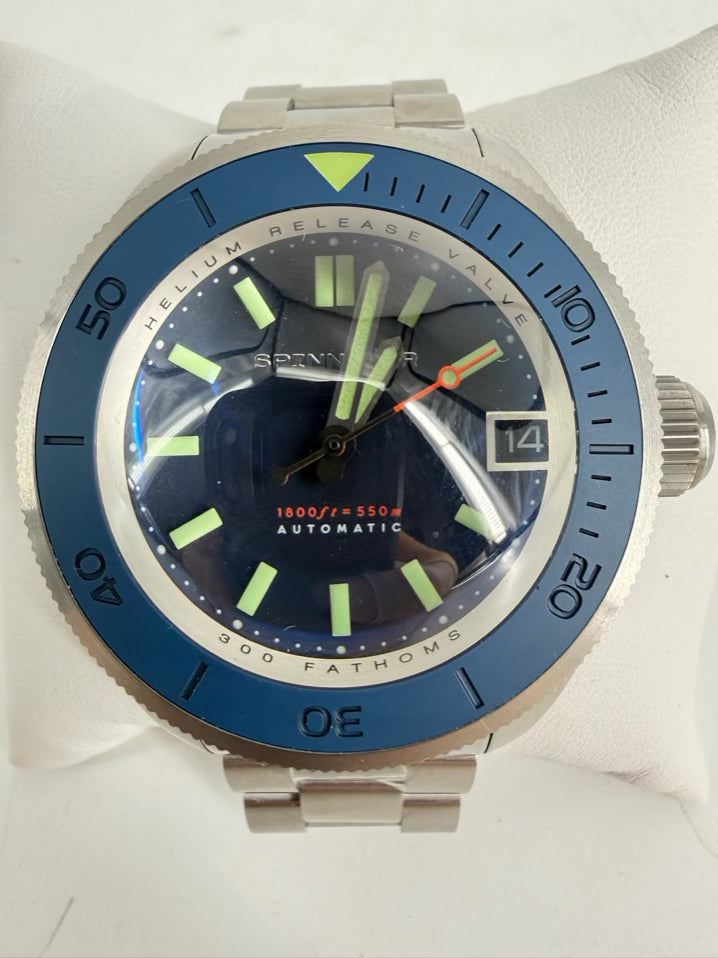 SPINNAKER Blue & Green Stainless Steel Automatic Watch w/ Links & Box