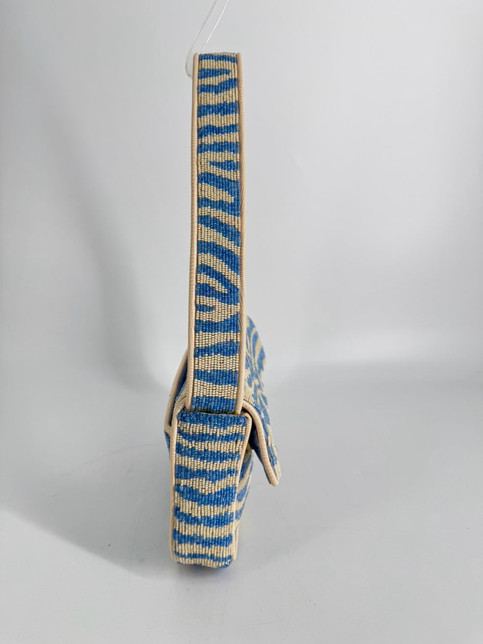 STAUD Blue & White Beaded Animal Print Tommy Purse