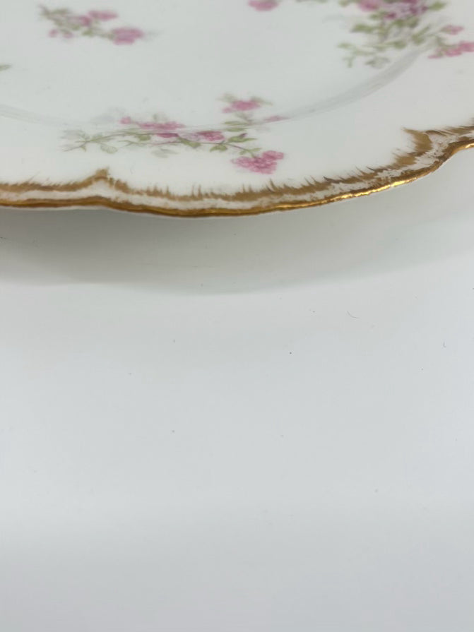 LIMOGES Pink Flowers W/ Gold Trim Set of 6 Plates