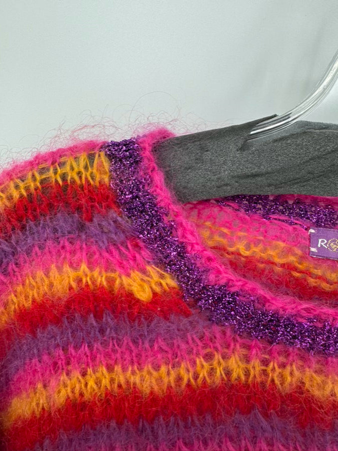 ROSE CARMINE Size 2 Red & Purple Mohair Blend Stripe Sweater